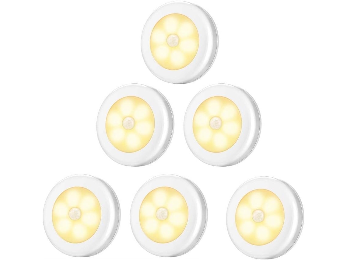 Luz Armário Led,6 Peças Luzes Armário Noturna, Iluminação Led Sensor Movimento Base Magnética, Escada Cozinha Vitrinas Armário (bateria) Branco Luz Q