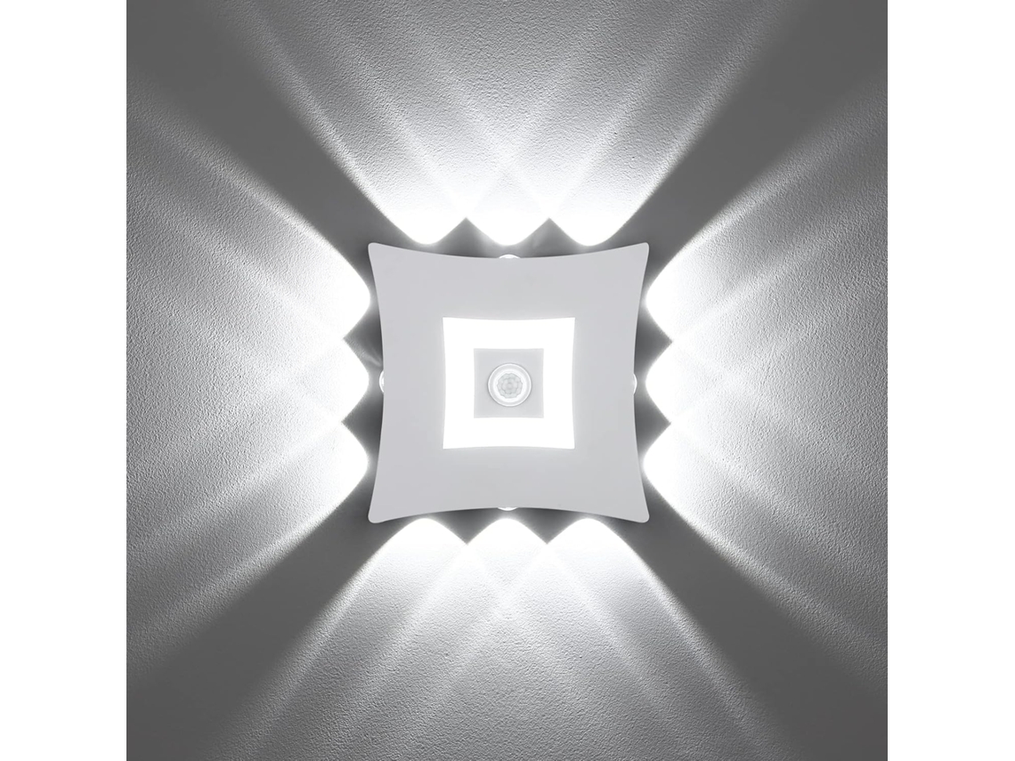 Aplique De Pared Led Moderno De 18 W (interior/exterior) Con Sensor De Movimiento Pir – Estructura De Aluminio Blanco (6000 K) – Blanco