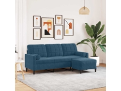 Sofá De 3 Plazas | Sofá De Salón | Sofá De Descanso Con Taburete De Terciopelo Azul 180 Cm