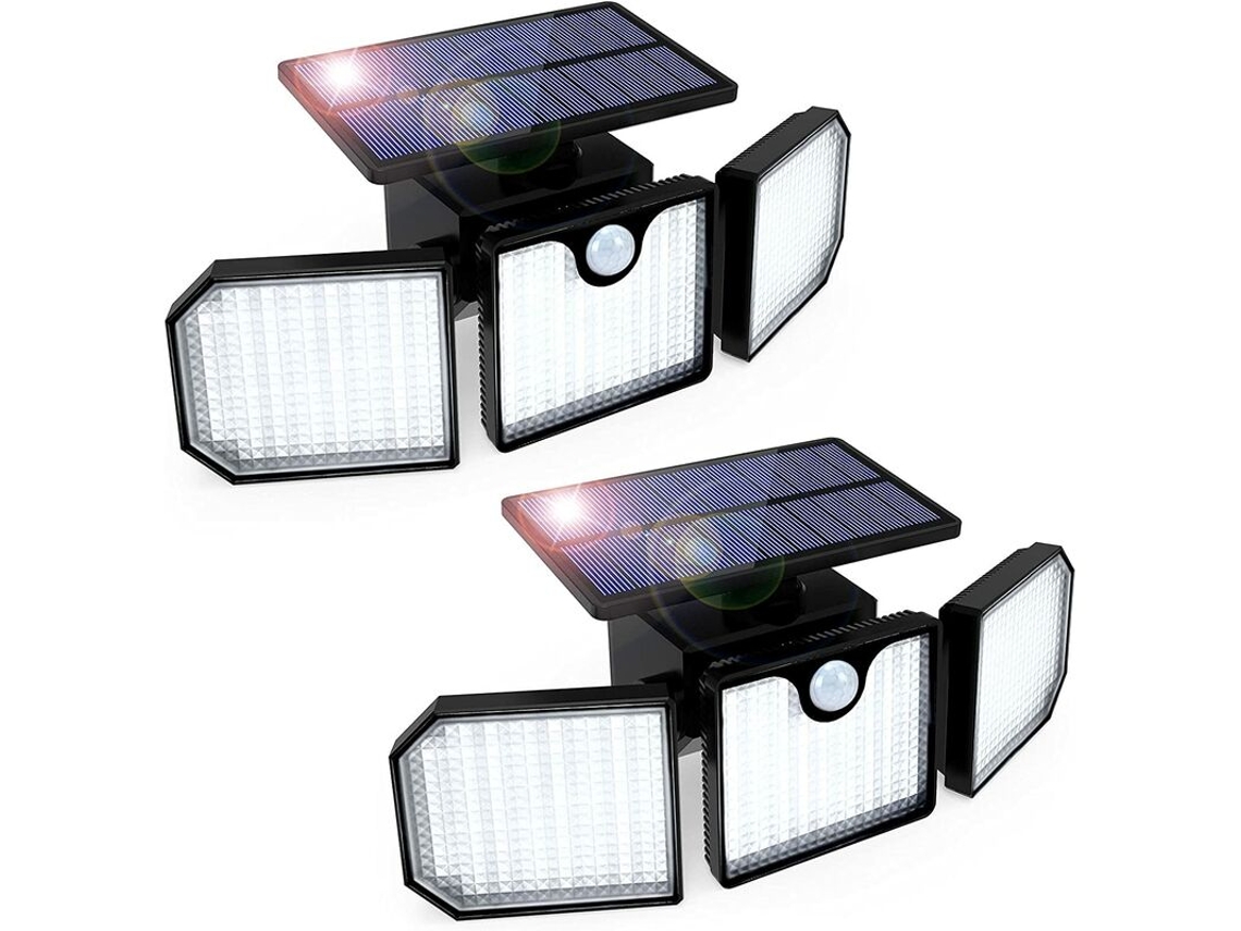 Lámpara solar de exterior con sensor de movimiento, aplique de pared solar con 3 cabezales ajustables PRIME KANG (juego de 2 unidades)