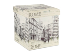 Banco Relaxdays Com Armazenamento, Design Vintage De Postais, Roma, Dobrável, Estofado, Branco, Hbt 38x37,5x37,5 Cm