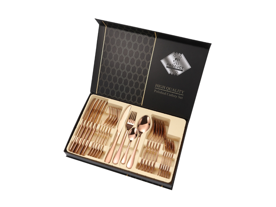 Conjunto de Caixa de Presente de Talheres de Aço Inoxidável 24 Und Ouro Rosa GERTIZ