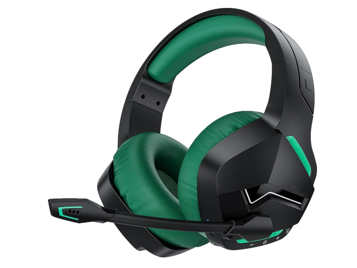 Auriculares Inalámbricos Gaming con Micrófono para PC PS5 PS4, 2.4GHz Baja Latencia, USB Bluetooth 5.0, con Micrófono (Verde) CHRONUS