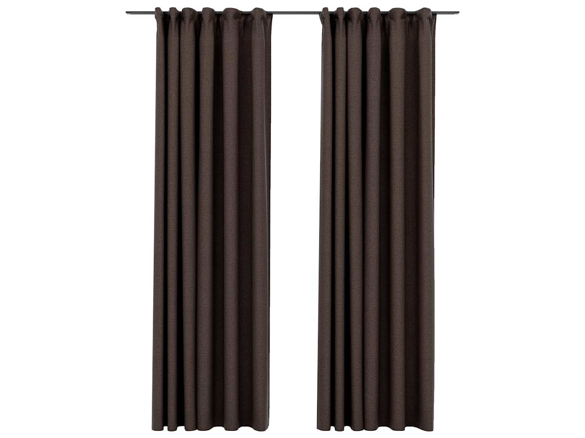Maison Exclusive - Cortinas Opacas Ganchos Look De Lino 2 Pzs Gris Taupe140x245cm