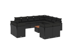 Conjunto 13 de sofás de jardín y cojines VIDAXL ratán sintético negro