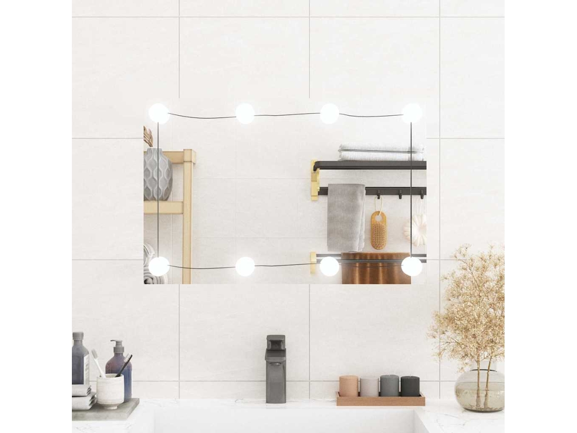Espejo de pared rectangular con luces LED vidrio 40x60 cm N/A