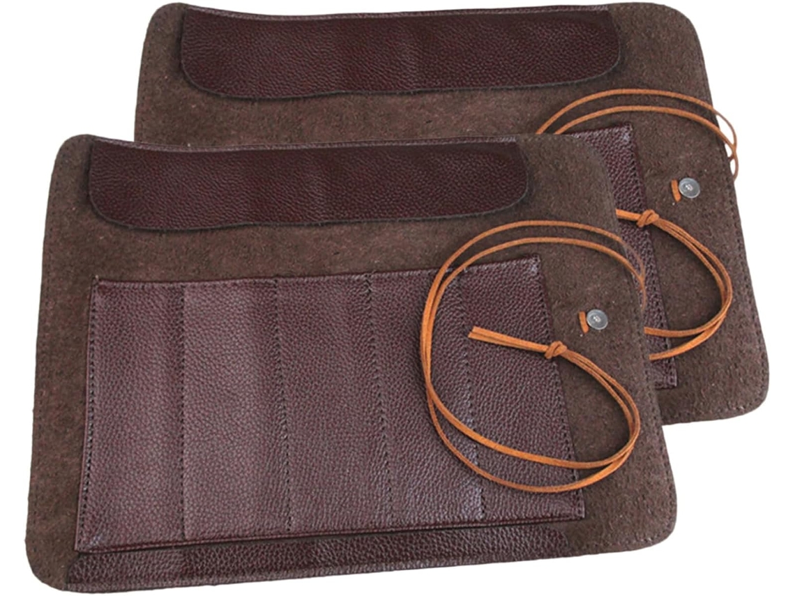 2 Estuches Enrollables Para Cuchillos, De Cuero Marrón, Con Múltiples Bolsillos, Ligeros Y