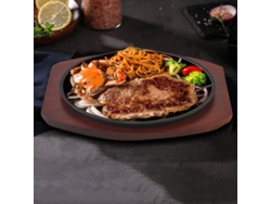 (19cm) Parrilla De Hierro Fundido Con Fondo De Madera, Adecuada Para Asar Carnes Y Mariscos En Casa O En Un Restaurante.