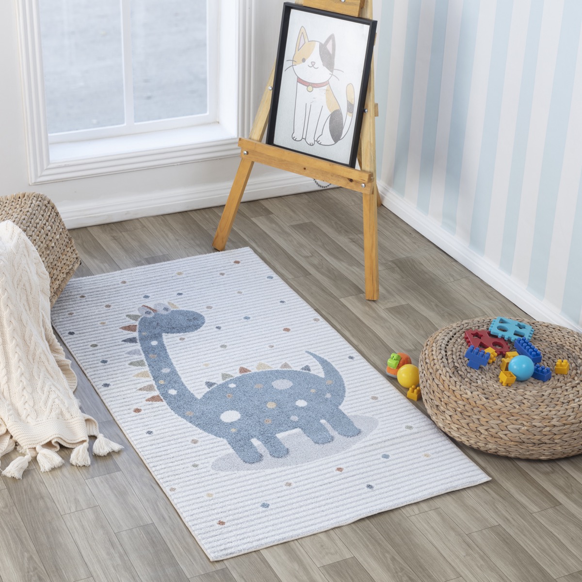 Alfombra infantil pelo corto diseño Dino Baby Saurian alfombra habitación  infantil azul