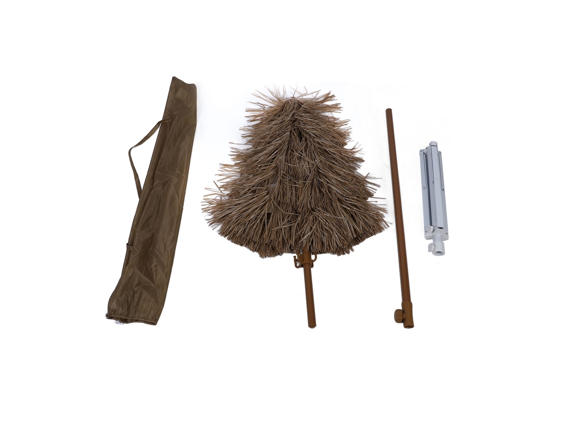 Sombrilla de playa de paja para patio, 8 varillas, protección UPF 50, con mecanismo de inclinación y bolsa de transporte para exteriores, bar, patio, jardín, playa, piscina, patio trasero