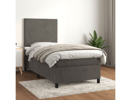 vidaXL Cama con somier y colchón 90x190 cm terciopelo gris oscuro