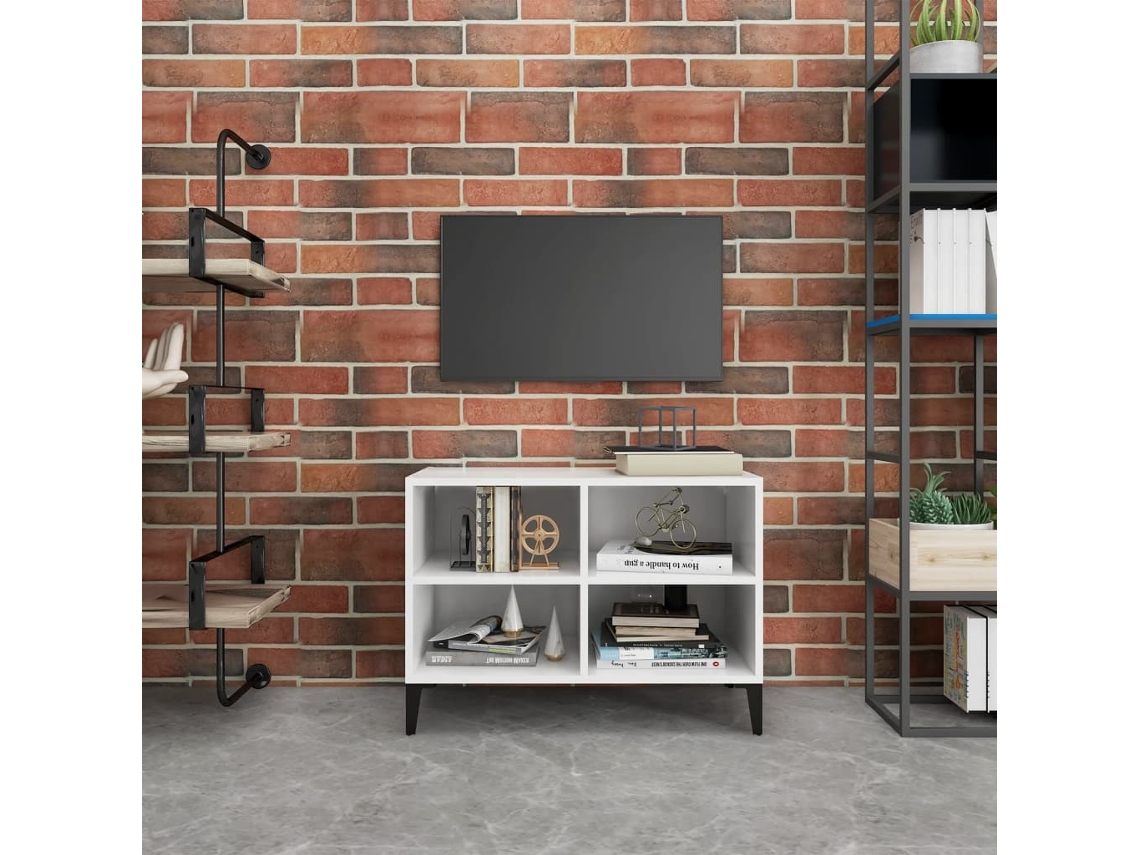 Mueble de Armario Tv con Patas en Metal 69,5X30X50 Cm Blanco