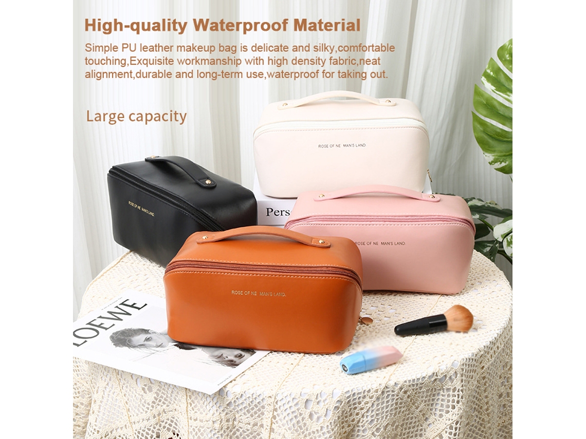 Neceser Grande Profesional Para Maquillaje De Viaje, Impermeable, Con Asa Y Cremallera, De Piel Sintética.