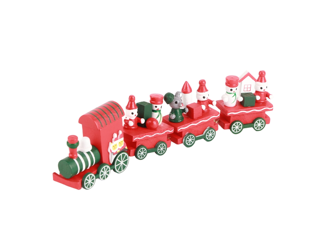 Tren De Juguete Navideño De Madera Maciza Para Niños Con 4 Vagones - Modelo Colorido