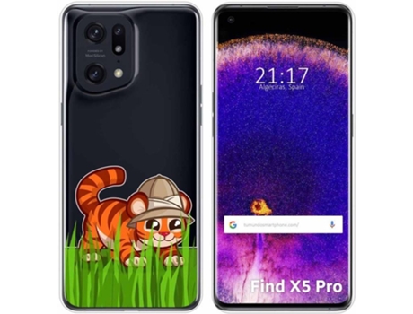 Carcasa para Oppo Find X5 Pro 5G TUMUNDOSMARTPHONE Dibujos Transparente Tigre Multicolor