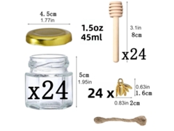 Tarros de miel hexagonales pequeños de 42,5 g con cuchara de madera y colgante de abeja (paquete de 24)