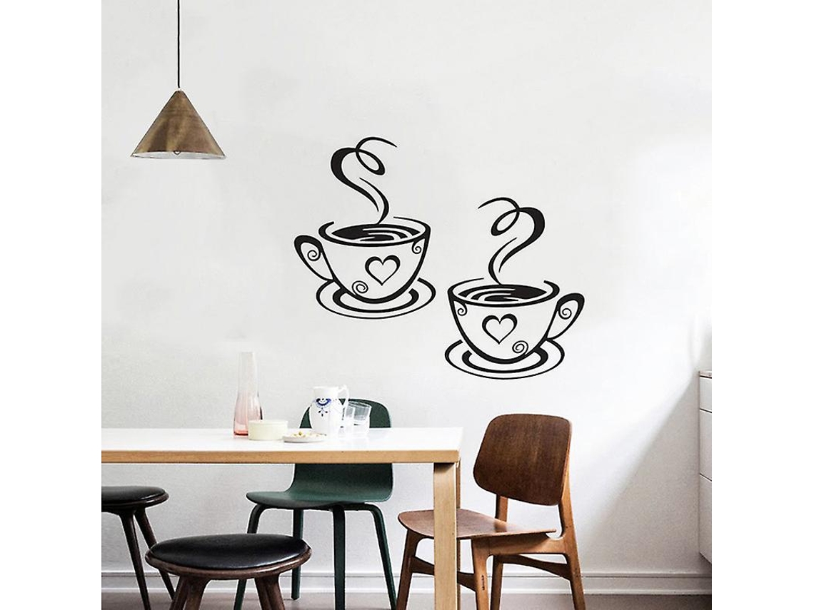 Rebe-sticker De Pared De Dos Tazas De Café Decoración Moderna Para Sala Dormitorio Cocina Oficina