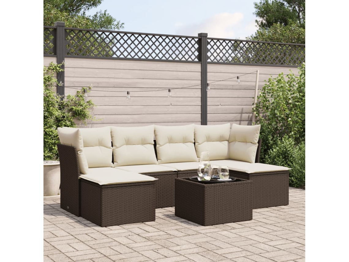Conjunto de sofá de jardín de 7 piezas con cojines de mimbre marrón DKD Home Decor
