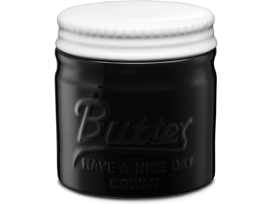 Mantequera de Porcelana Con Tapa Color Negro DOWAN