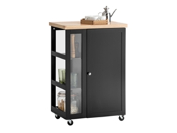 Carrito Auxiliar de Cocina SoBuy FKW75- SCH Con 3 Estantes 1 Puerta Negro