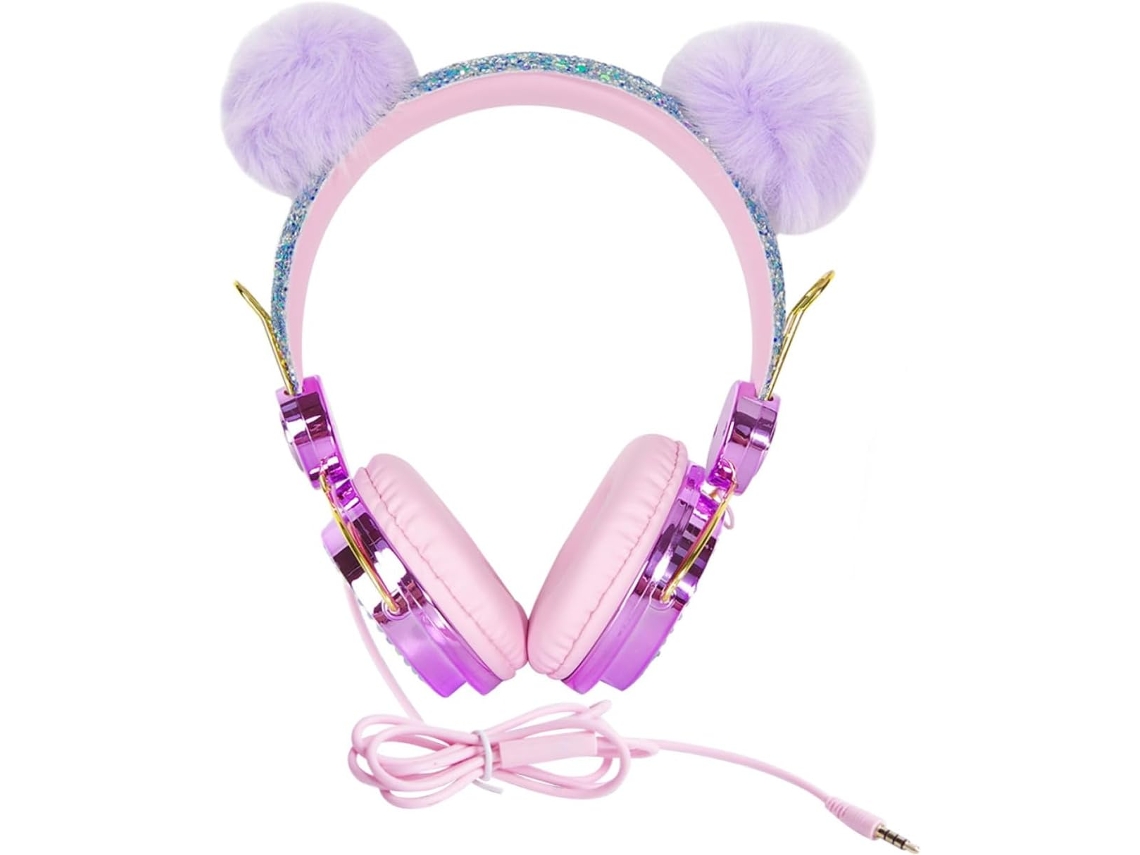 Auriculares Para Niños Y Niñas: Auriculares Con Micrófono, Pompón De Pelo Sintético Y Diamantes De Imitación.