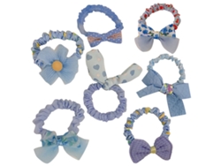 Juego de 7 pinzas para el pelo de princesa para niñas en tela suave con nudo abultado, azul, AVIZAR
