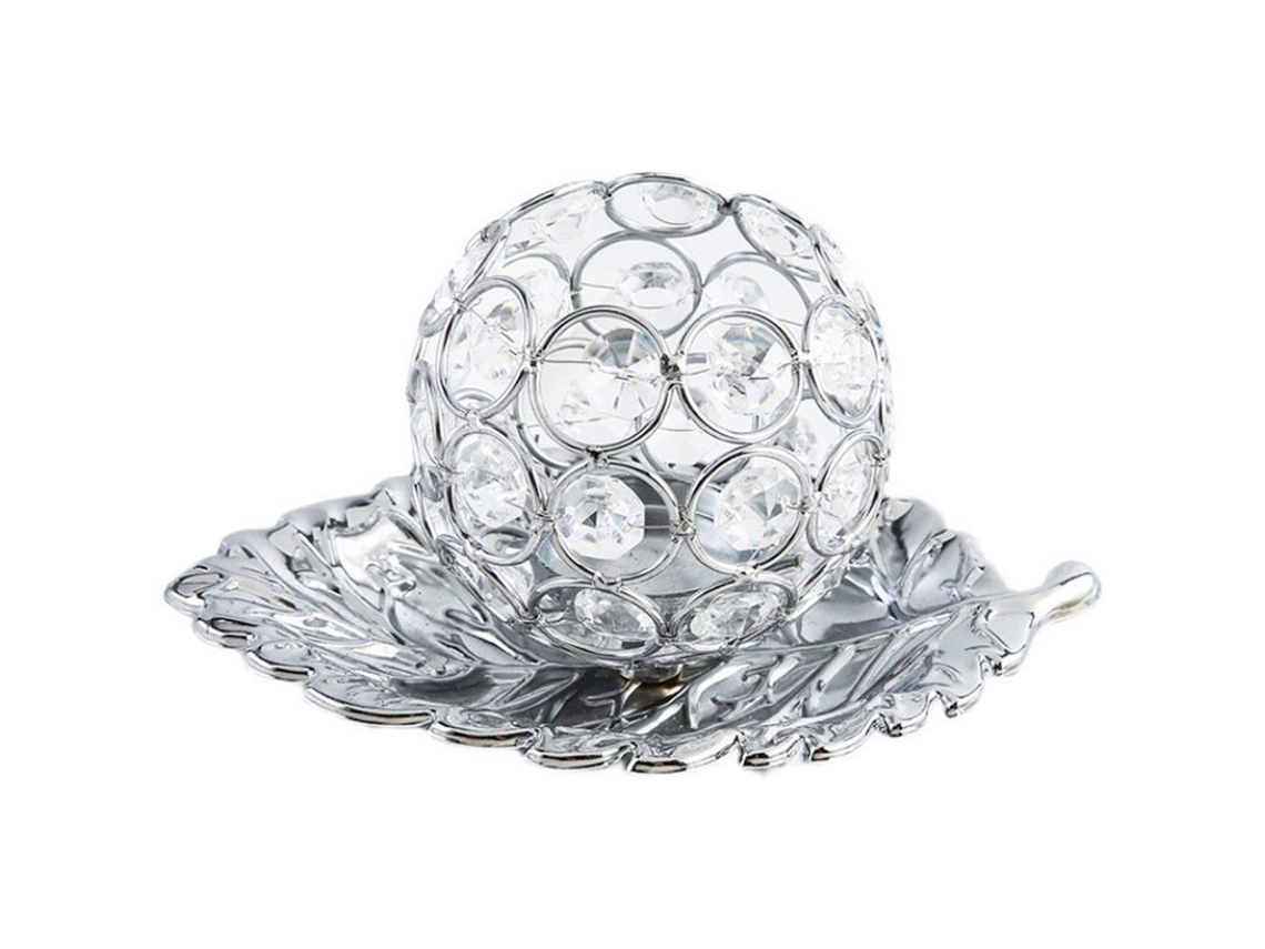 2026-porta Vela Metal Con Bandeja De Hoja Y Bola De Cristal Decorativo Para Velas Tealight Plata