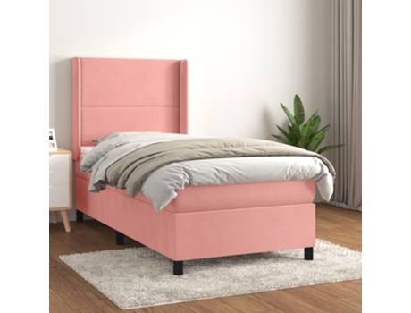 vidaXL Cama con somier y colchón 90x200 cm terciopelo rosa