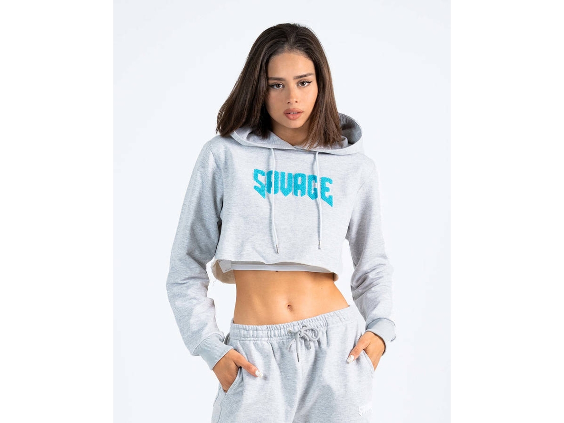 Sudadera Básica SAVAGE con Capucha Algodón Mujer - Gris)