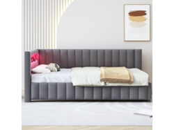 Cama-banqueta Tapizada En Terciopelo - 140x200 Cm - Con Iluminación Led Y Toma Usb - Gris (colchón No Incluido)