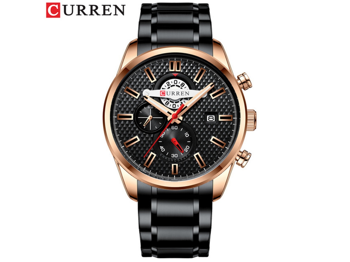 Reloj De Pulsera Moderno Para Hombre (negro Y Dorado) Resistente Al Agua, Con Seis Manecillas Y Correa De Acero Inoxidable Multifuncional.