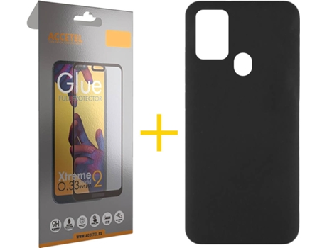 Funda y Protector de Vidrio Full Samsung Galaxy A21s ACCETEL Silicona Líquida Negro