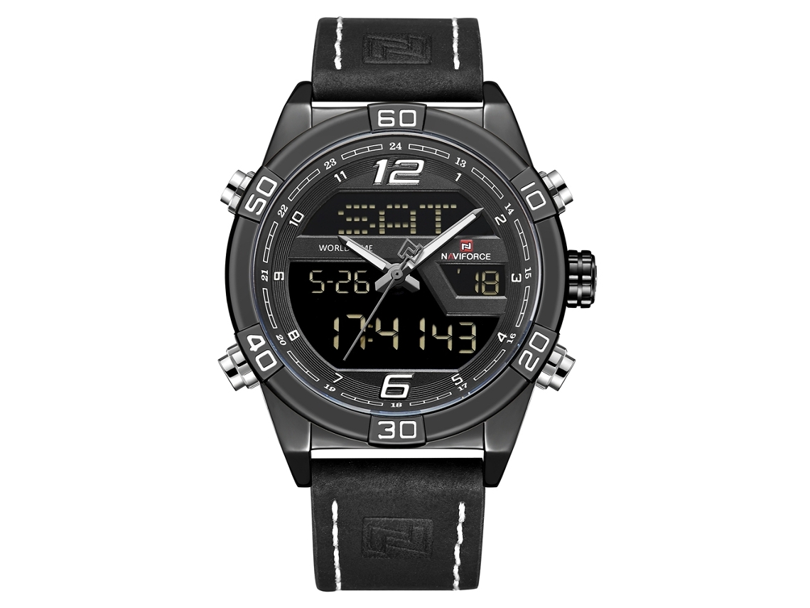 Reloj De Pulsera De Cuarzo Impermeable Naviforce Para Hombre Con Correa De Pu En Blanco Y Negro.
