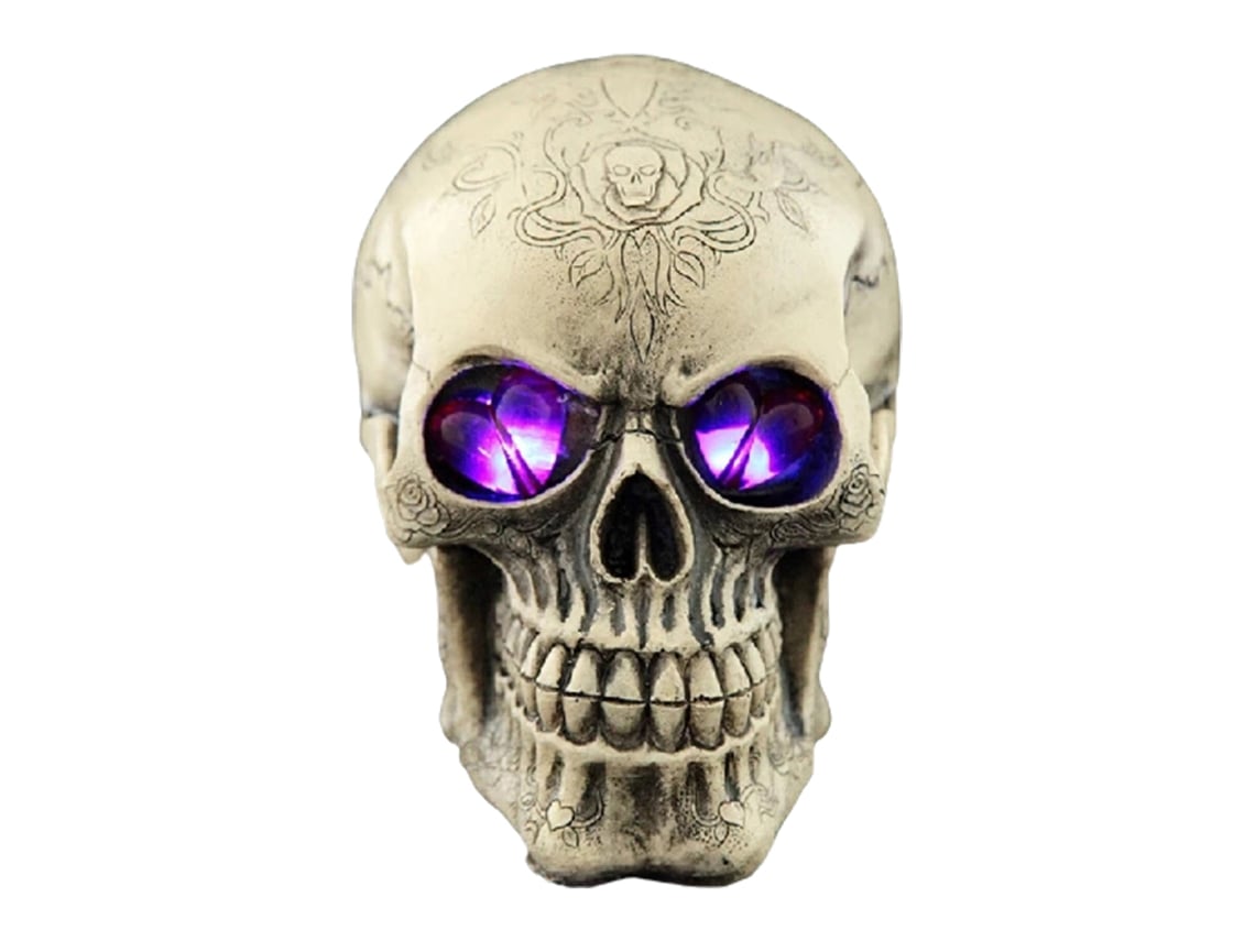 Estátua de Cabeça de Esqueleto com Luzes de LED - Decoração de Halloween - Adereços para Casa com Assustador e Maligno