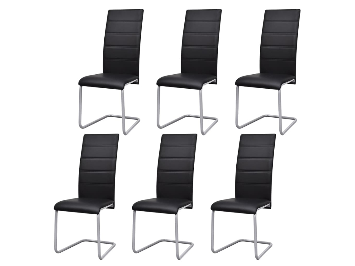 Sillas de comedor Cantilever 6 piezas Cuero artificial negro Lovely Home
