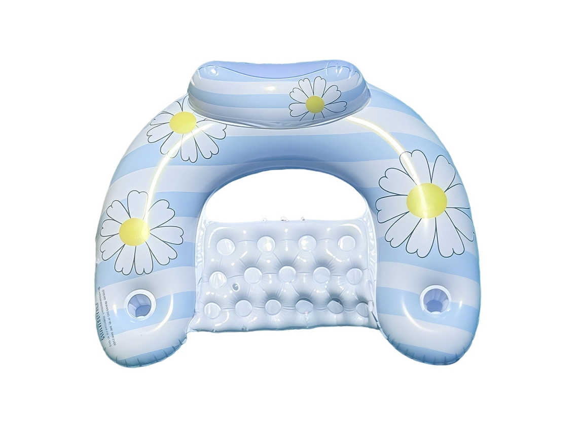 Silla Inflable Para Piscina Con Portavasos Y Respaldo Juguete Para Fiestas En La Piscina Con Rayas Azules. Siurn
