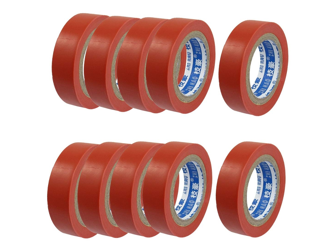 10 unidades de cinta aislante autoadhesiva de PVC cauchutado, 16 mm x 10 m, roja CHABERLU (0,63'' x 33'')