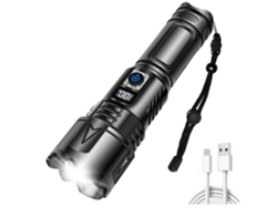 Linterna LED impermeable de largo alcance, foco para exteriores, 5 modos de zoom, linterna táctica de aluminio, carga USB, color negro, Yunzii