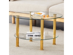 Mesa De Centro 2 Niveles - Diseño Lujoso, Estable Y Espaciosa - Dorada Y Transparente