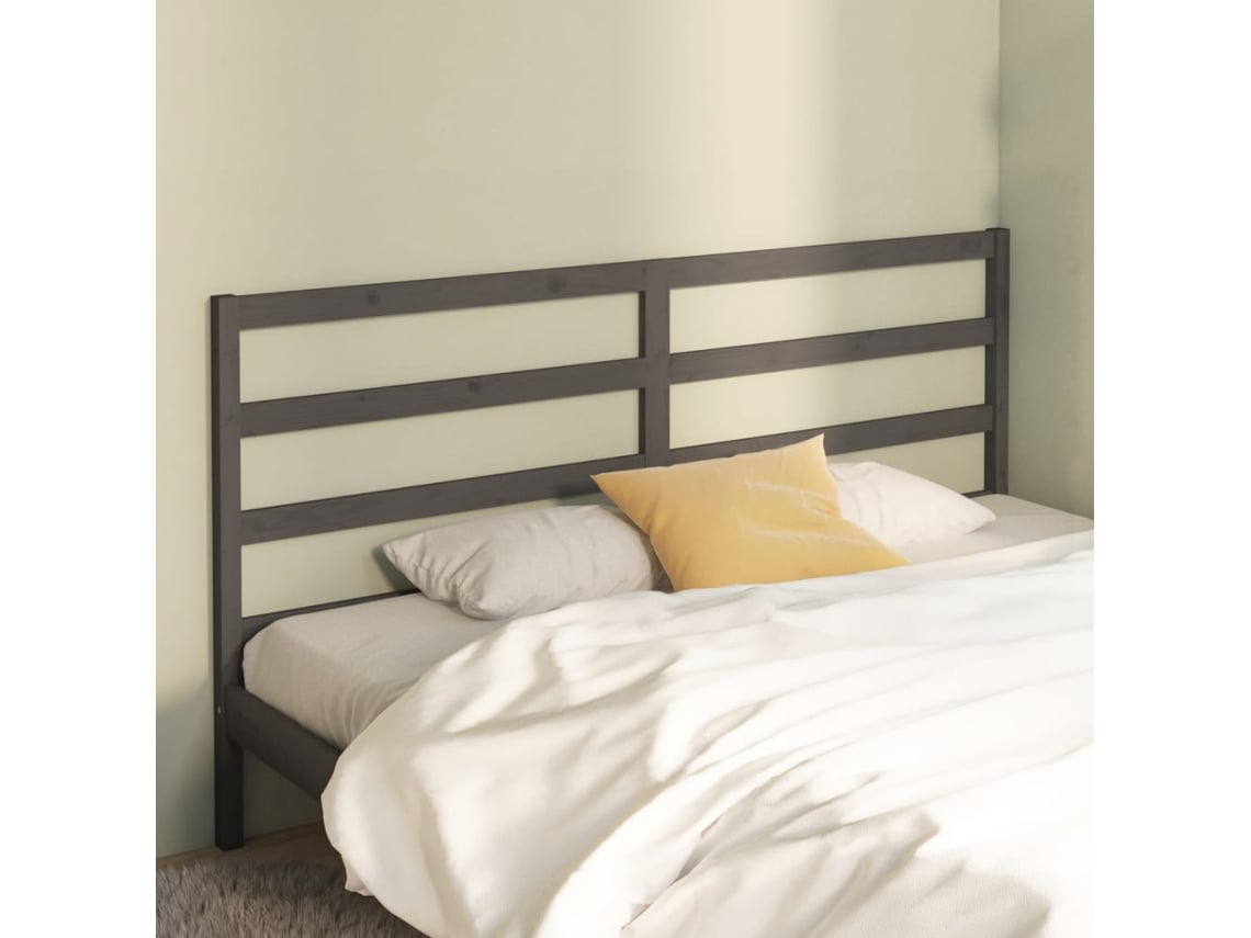 Cabecero De Cama Madera Maciza De Pino Gris 206x4x100 Cm