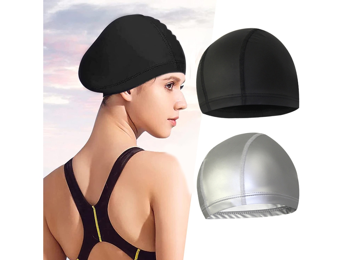 Gorros de natación para hombre y mujer (paquete de 2), con revestimiento de poliuretano de color sólido, cómodos y sin restricciones, ideales para cabello largo.