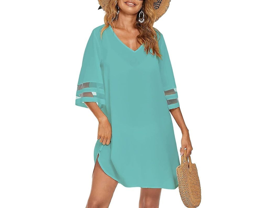 2026-chaqueta De Baño Para Mujer Con Cuello V Suelta Y Manga 3/4 Vestido Casual De Playa Verano