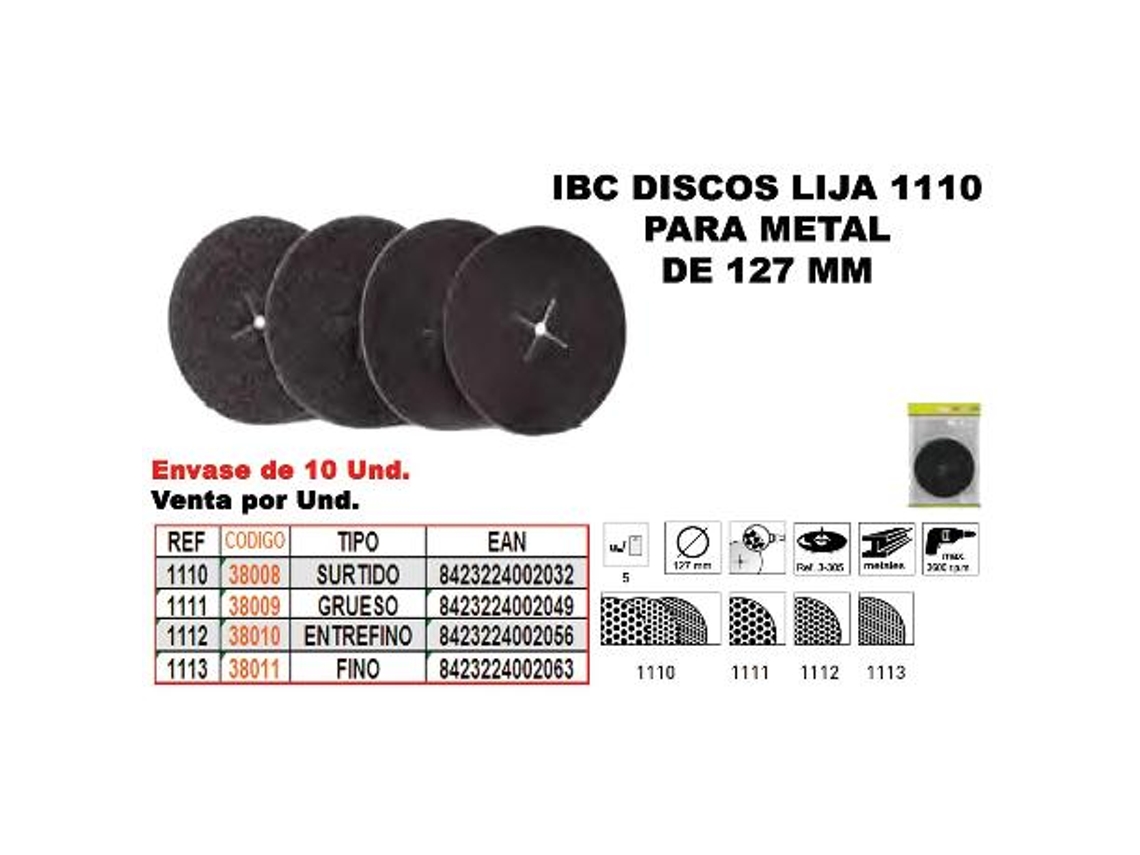 Ibc 1-111   5 discos lija 127mm metal grueso