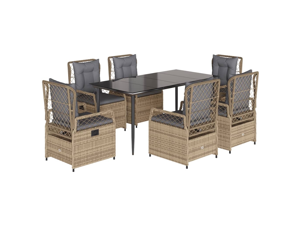 Conjunto 7 comedor de jardín VIDAXL con cojines ratán sintético beige