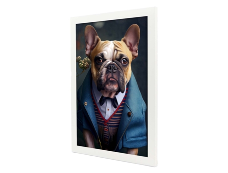 NACNIC Lámina Bulldog Imaginativo En Estilo Fotografía A Todo Color. Divertidas Ilustraciones Realistas De Animales Con Ropa Humana A3 Marco Negro.