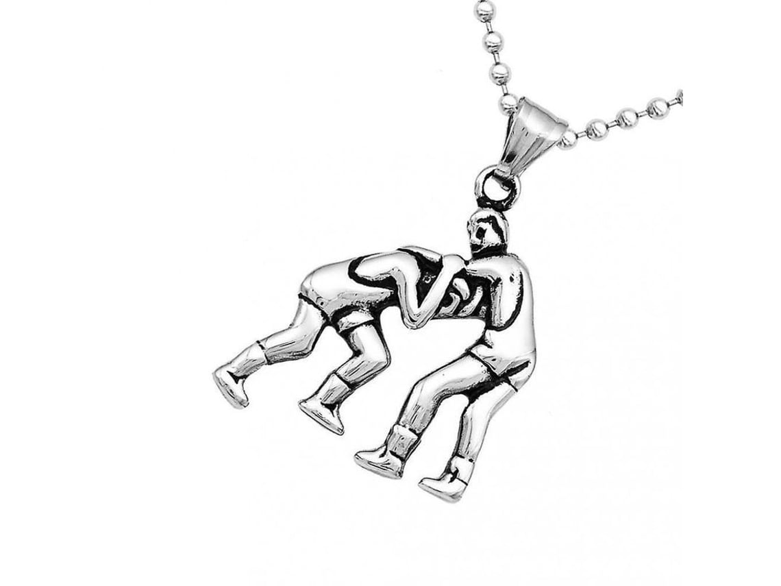 Colgante De Lucha De Acero Inoxidable Plata Para Deportes Y Fitness Collar Qzf