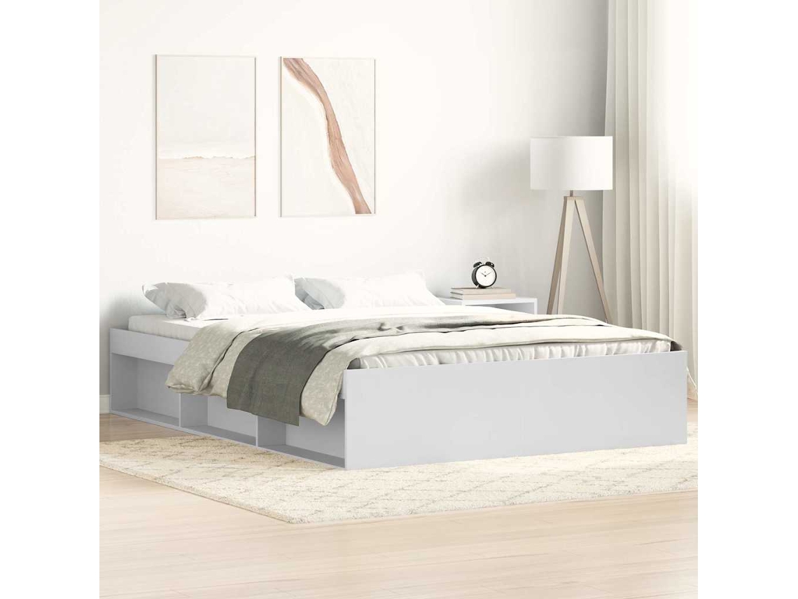 Estructura De Cama Doble Pequeña Sin Colchón Blanco 120x190 Cm