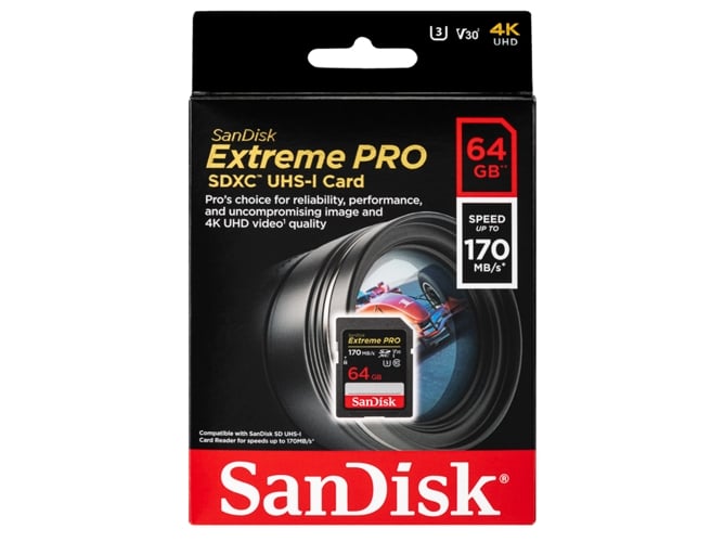 Tarjeta de Memoria SDXC SANDISK Extreme Pro (64 GB - 170 MB/s - Class10)