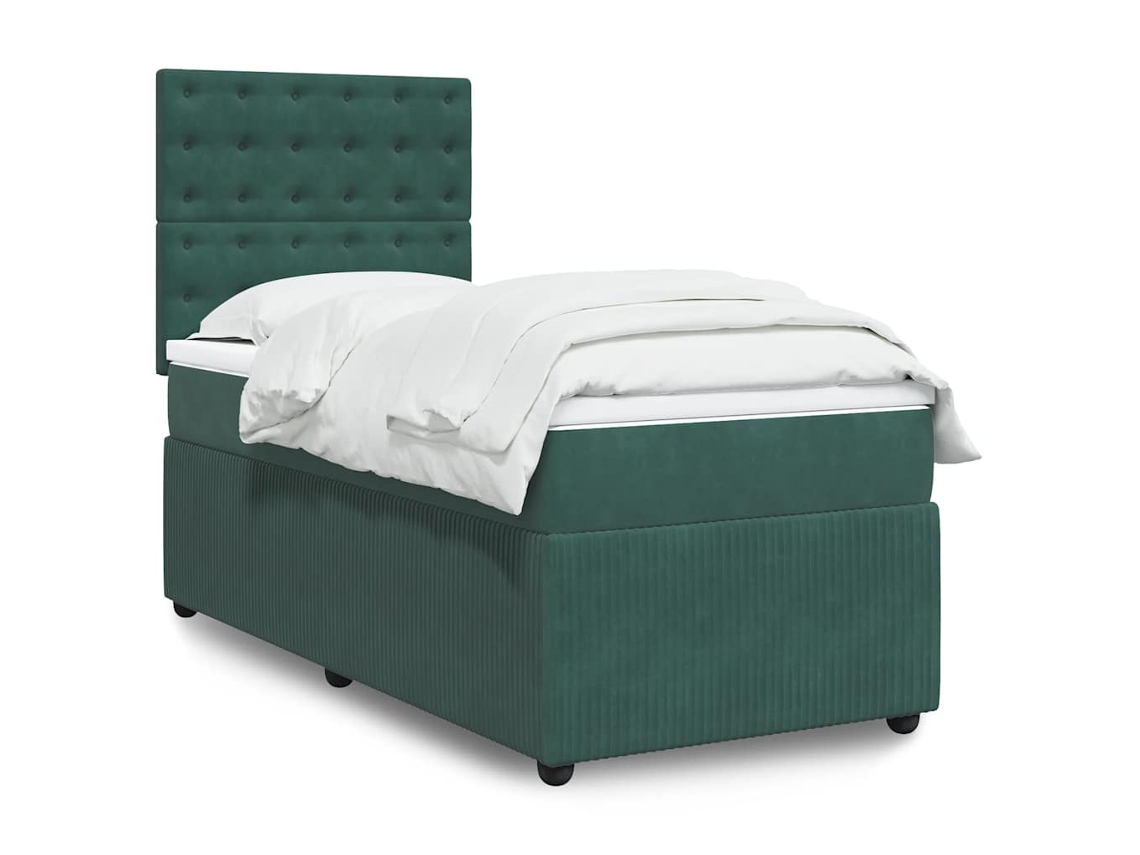 Cama Box Spring Con Colchón Terciopelo Verde Oscuro 90x190 Cm