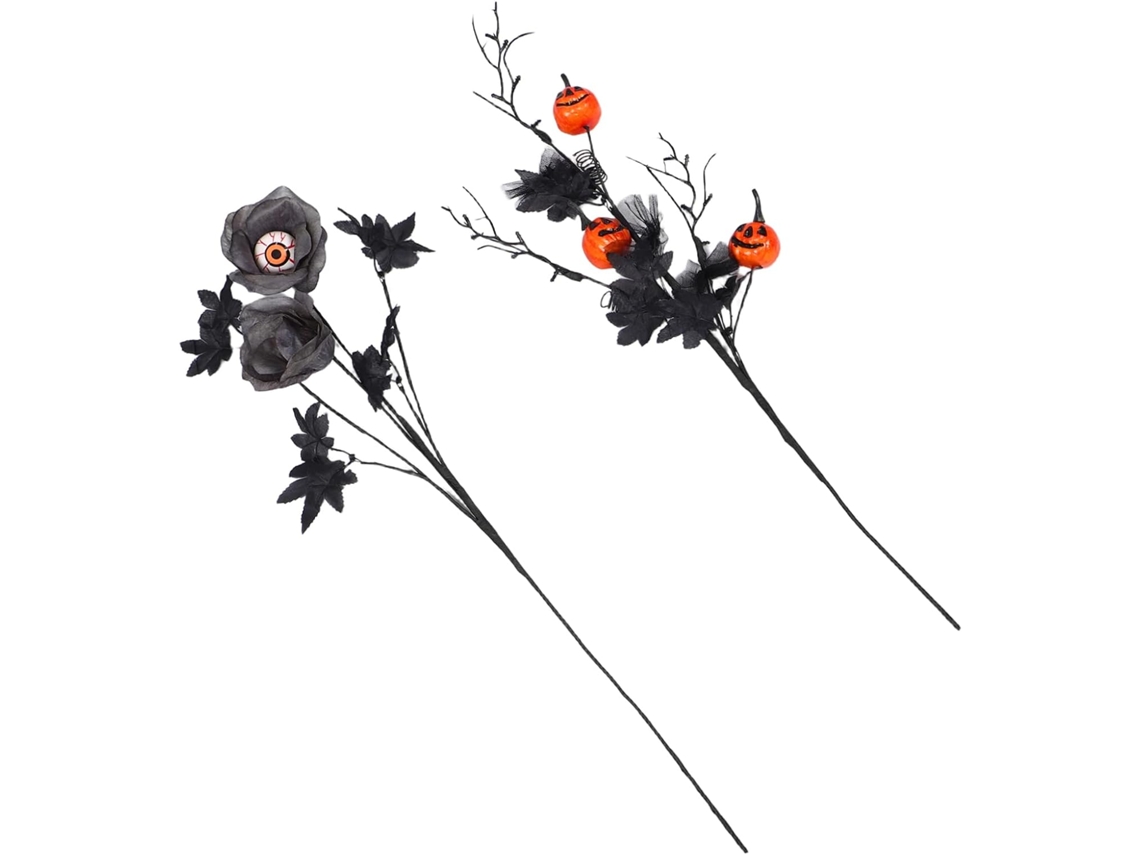 Juego de 2 calabazas artificiales decorativas de Halloween negras con detalles de ojos, ideales para Gokoco